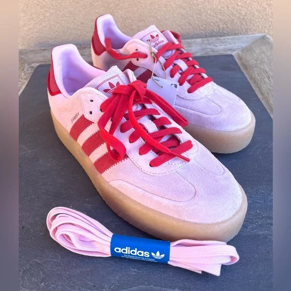 NWT: Adidas Sambae in Clear Pink and Scarlet Red - Picture 2 of 8